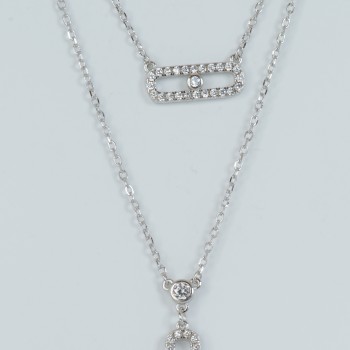 Sterling Silver/CZ Paper Clip Pendant and Chain